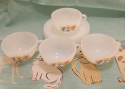 Arcopal/ Pyrex kis kávéscsésze + alj, színes virágokkal 4 db