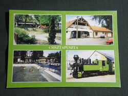 Képeslap,Csiszta fürdő,Csisztapuszta,mozaik,kemping,strand,nosztalgia gőzmozdony látkép,1990-