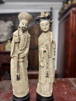 Wonderful old Chinese imperial couple statue, bone effect, oriental, Asian, Japanese