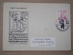 FDC NDK 1956. Bélyegnap "Klostersbote" 15.sz.; hátoldalon Torna- és Sportfesztivál bélyeg