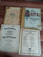 Egyben 15 db hegedű kotta, Bloch hegedű iskola, Bach, Seitz, Kreutzer,köztük pár 1900-as évek eleje,