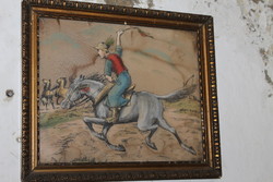 Antik selyemre festett festmény 501