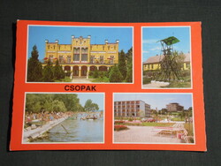 Képeslap,Csopak,mozaik,harangláb,Balaton strand,üdülő,Ranolder-kastély, 1984-