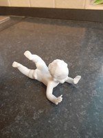 Unterweissbach hason fekvő porcelán puttó figura