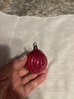 Régi kerek bordós rózsaszín  különleges üveg karácsonyfa dísz.