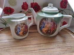 Zsolnay zöldes gyöngyház fényű lüsztermázas pajzspecsétes tea és tej kiöntő a+6 nem Zsolnay bögre