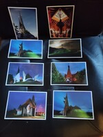 Imre Makovecz's works from here and beyond the border, 8 postcards in one.