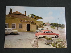 Képeslap,Dunakömlőd,Halászcsárda,újságos,parkoló,Wartburg autó látkép részlet, 1967-