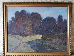 Márton aláírással rendelkező festmény | Őszi tájkép | 89*69*4 cm | Zichy Mihály alkotóközösség