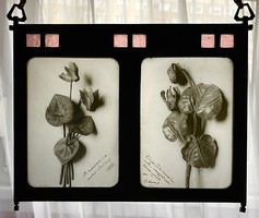 SCHIMA A. BANDI ART DECO SÁRGARÉZ KERET , ÜVEG KÉP, ajándéka tanárának , egyedi darab, nevesített !