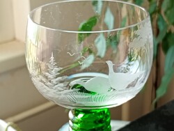 Üveg kristályüveg Römer pohár 01 - FÁCÁNOK csiszolt vadász minta 15cm 2dl csurdig