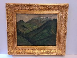 Beautiful in a Brussels frame! Original signed oil on canvas painting by Árpád Basch (1873-1944) of a Tatra landscape