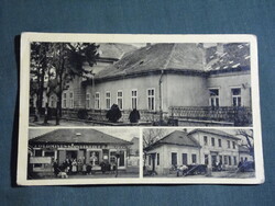 Képeslap,Dunaharaszti,mozaik,Iskola,földműves szövetkezet 2.sz boltja látkép,részlet 1954-