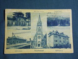 Képeslap,Dunaharaszti,Községháza,iskola,templom,HÉV állomás,MÁV állomás látkép,részlet 1944-