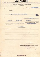Levél: Az ANKER biztosító R.T. magyarországi igazgatósága.