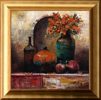 Alim Adilov: Csendélet korsókkal - kerettel 62x62 cm - alkotás: 50x50cm - AA25/114