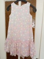 Lined white tulle girl's/kid's dress with colorful glittering heart patterns for 8 years old