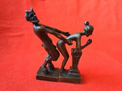 Szignózott, antik, erotikus bronz szobor páros - műalkotás