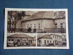 Képeslap,Dunaharaszti,mozaik,Iskola,földműves szövetkezet 2.sz boltja látkép,részlet 1954-  ,barna