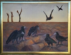 Kováts Nagy Ira (1921-2008) Gyülekező Varjak c. Képcsarnokos olajfestmény EREDETI GARANCIÁVAL !!
