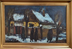 Weintrager Adolf (1927 - 1987) Téli Délután Vaskúton c. festménye 105x60cm EREDETI GARANCIÁVAL !!