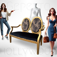 Hollywood Regency stílusú két személyes kanapé
