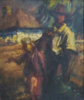 Holló László (1887 - 1976) Tiszakanyári munkások c. festménye EREDETI GARANCIÁVAL !!
