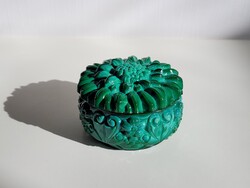 Régi Curt Schlevogt csehszlovák színátmenetes zöld malachit üveg bonbonier malahit ékszertartó doboz