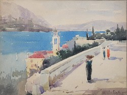 Négely Rudolf (1883 - 1941) Korcula c. akvarell festménye EREDETI GARANCIÁVAL !!