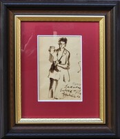 László Holló (1887 - 1976) Female Figure Charcoal Painting with Original Guarantee!!