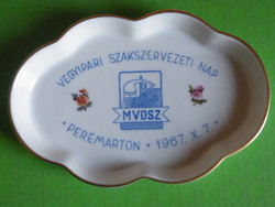 Herendi porcelán dísztárgy - Vegyipari szakszervezeti nap MVDSZ Peremarton 1967. X.7.-