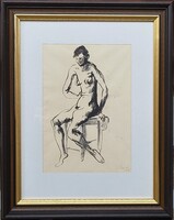 Holló László (1887 - 1976) Akt c. tus festménye EREDETI GARANCIÁVAL !!