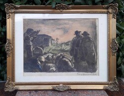 Iványi Grünwald Béla, falusi kép / Rézkarc.