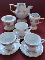 Zajecar jugoszláv porcelán kávés készlet kanna kancsó kiöntő cukortartó csésze csészealj rózsa minta