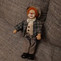 Porcelán fejű, kezű ,lábú 45cm-es vintage bohóc