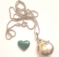 Régi Ezüst Pénztárca Medál Aventurin Szív Ezüst Lánc