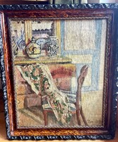 Old Hollóházi Ritta Interior Room Oil Canvas Painting