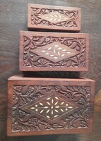 3 részes teakfa kézzel faragott fadoboz