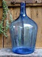 Régi kék ballonüveg, üvegballon, kék üveg, monogrammos dugóval