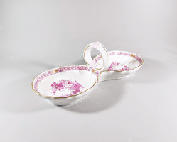 HERENDI, LILA INDIAI KOSÁR MINTÁS KÉTOLDALÚ SÓTARTÓ, KÉZZEL FESTETT PORCELÁN, HIBÁTLAN! (I201)