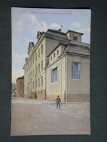 Képeslap,Pécs,Városi Felső kereskedelmi iskola,utca látkép,Fürst Lipót kiadás Pécs ,1914-