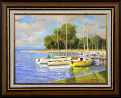 Hornyik Zoltán: Balatoni vitorlások - kerettel 40x50 cm - alkotás 30x40cm - 2516/127