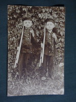 Képeslap,fotó,farsang,gyerek modell,kéményseprő,Pécsvárad bélyegzés, 1914-