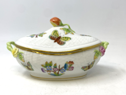 Herendi Viktória mintás pillangós ovális porcelán bonbonier RZ