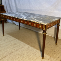 Louis XVI style, porcelain-inlaid marble-top table