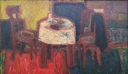 Lóránt János Demeter (1938 - ) Interieur II. c. Képcsarnokos olajfestménye EREDETI GARANCIÁVAL !