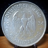Náci németország (3.birodalom) 5 márka 1934 "F" 13,88 gramm 0,900 Ezüst !! 02C1