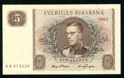 Svédország 1963 5 Korona UNC