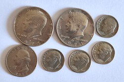 USA 2 x Half Dollár + Quarter Dollár + 4 db Dime.