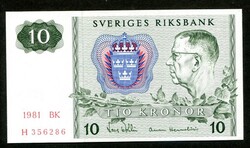 Svédország 1981 10 Korona UNC